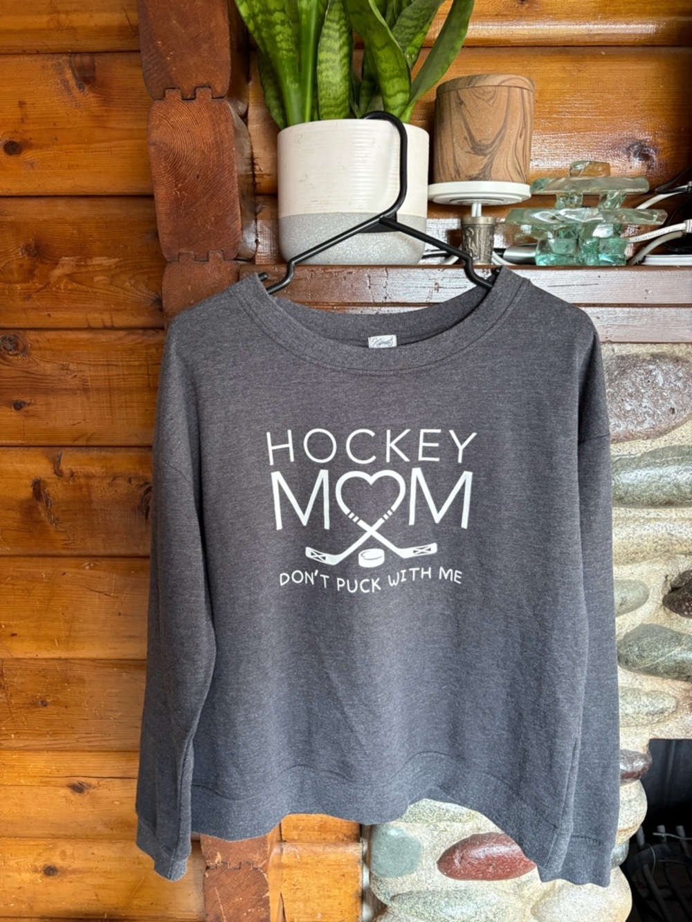 Kismet Hockey Mom Lightweight Knit Sweater Gray Medium Graphic